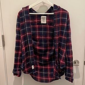 Garage Hooded Navy Blue and Burgundy Plaid Flannel